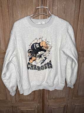 Chargers NFL #99 Cartoon Graphic Plush Heavyweight Crewneck Sweatshirt Size L